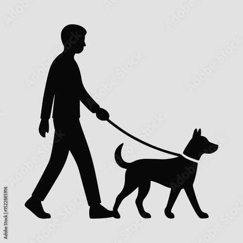 Silhouette man walking dog black shape simple Illustration Vector
