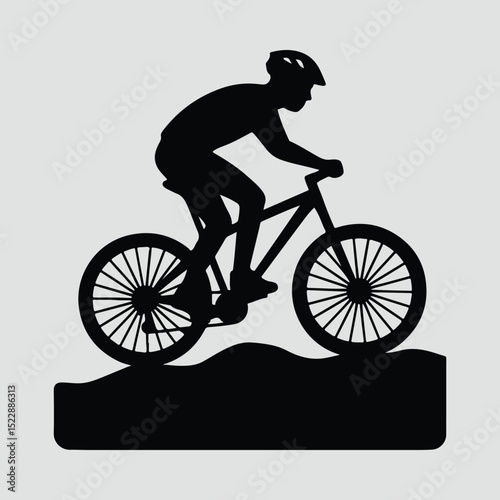 Silhouette mountain biker riding down hill Vector Illustration