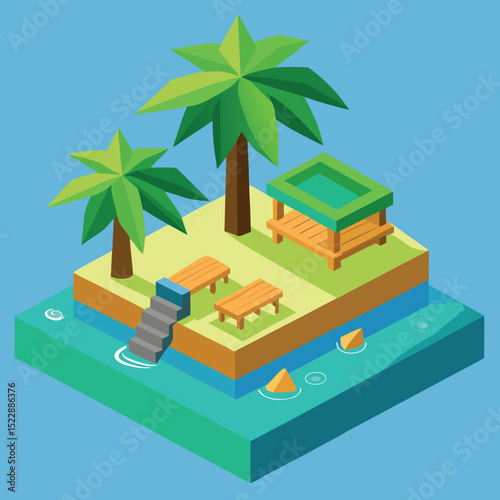 Aerial View Of Tropical Beach With Palm Shadows And