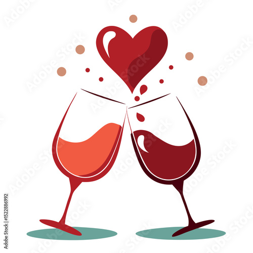 Celebrating Love Clinking Wine Glasses with Heart Motif for Valentine's Day or Anniversary