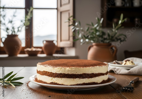 Italian dessert homemade background Tiramisu cake. photo
