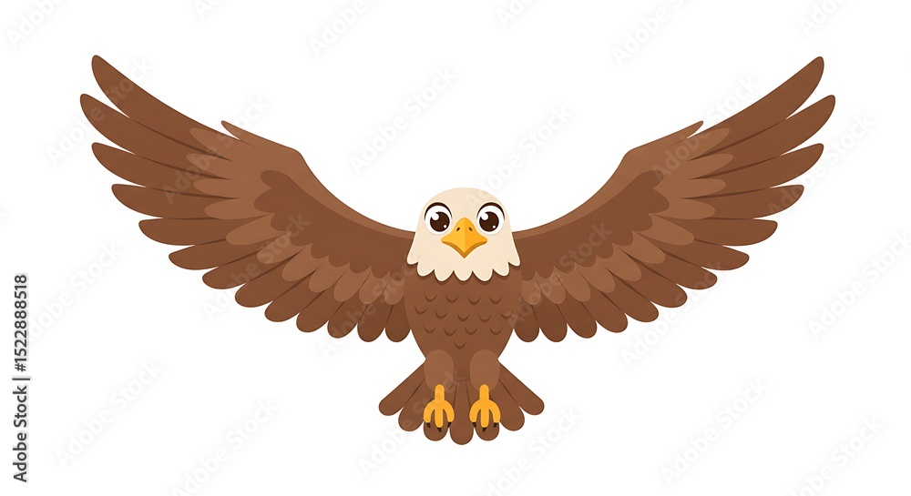 Obraz premium Eagle Flying Cartoon Illustration with Brown Feathers
