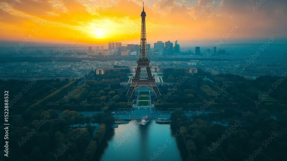 Eiffel tower in Paris aerial view 