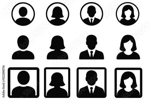 Silhouette Vector Set of Male and Female Avatar Icons for Profiles and User Interfaces