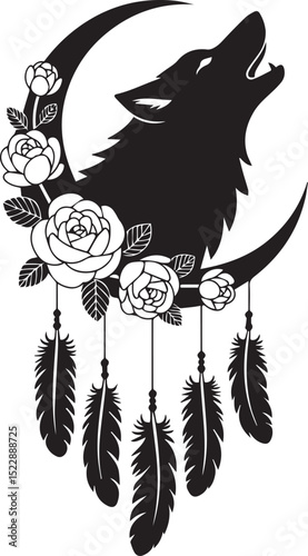 Dream Catcher Wolf Svg, Feathers Svg