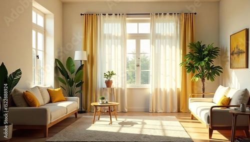 Warm, inviting interior space with sunlight streaming through a window, creating a bright and welcoming atmosphere Perfect for home decor, hospitality, and real estate marketing , cozy, tranquil