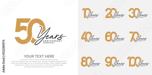 Anniversary logo set vector design, brown color for celebration event