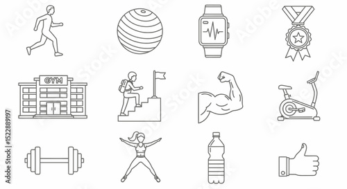 Gymnasium Fitness Equipments Accessories Line Art Vector Graphic Elements
