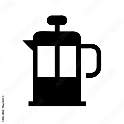 Black French Press Coffee Maker Icon for Beverage Blogs, Cooking Websites, Coffee Lovers’ Resources, and Kitchen Accessories Content  