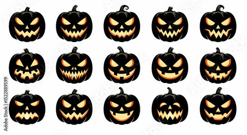 Pixelated Halloween Pumpkins Illustration Set on White Background