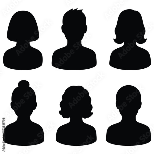 Silhouette Vector Set of Male and Female Head Avatar Icons