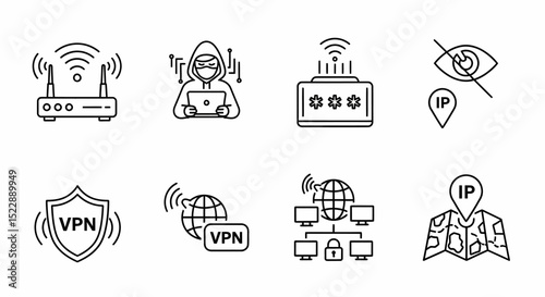 VPN Icons Cyber Security Protection Internet Privacy Data Shield