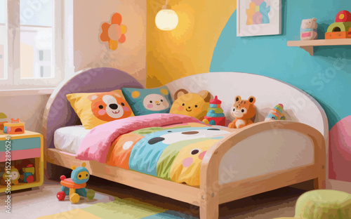 illustration of cute children's bed
