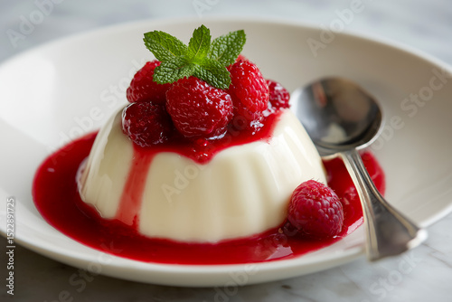 panna cotta with berry coulis top view