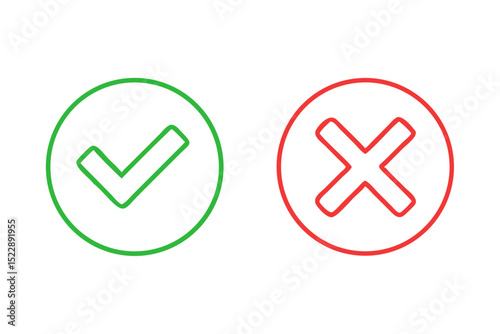 Thin Line Check Mark Icons – Green Tick and Red Cross Vector

