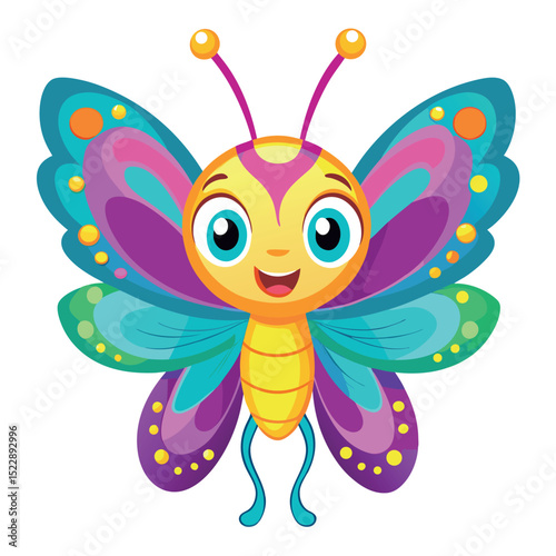 Cheerful Cartoon Butterfly Character with Colorful Wings and Antennae Illustration Artwork