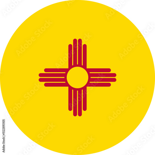 New Mexico circle flag. Official colors icon. New Mexico state round flag template. Badge, background, push button, design element.