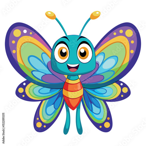 Cheerful Cartoon Butterfly with Colorful Wings and Big Eyes Illustration for Children