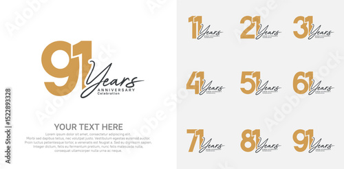 Anniversary logo set vector design, brown color for celebration event