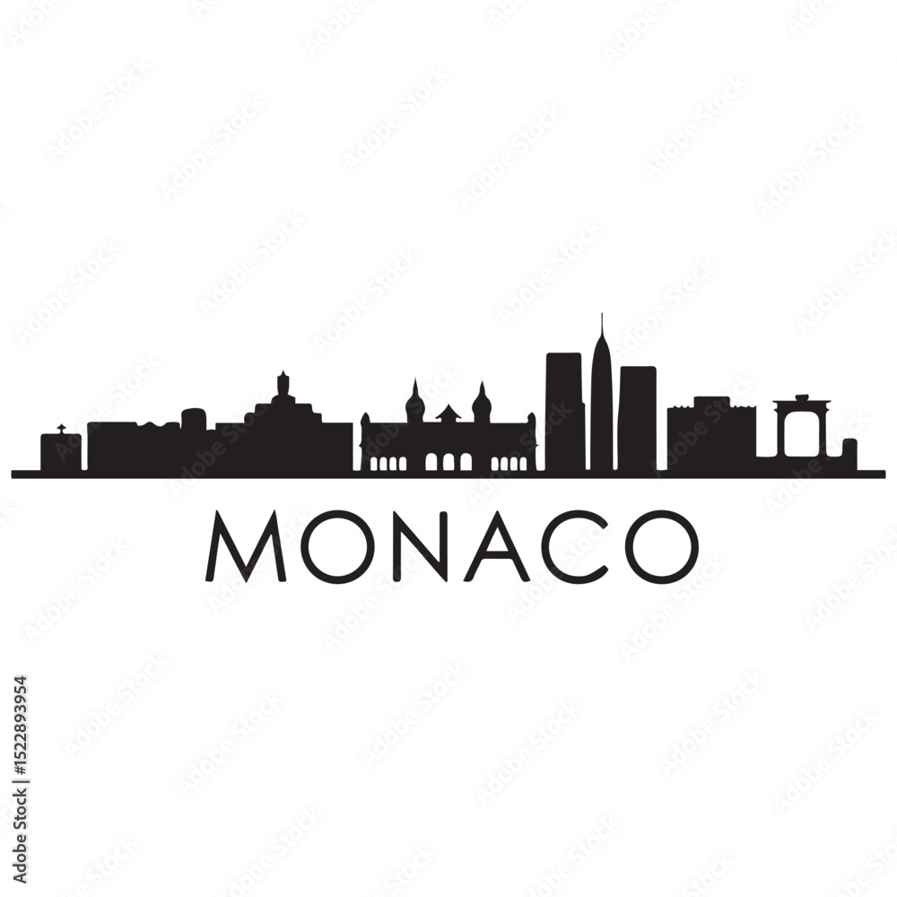 Monaco skyline horizontal banner. Monaco. Vector template for your design. Vector black silhouette. with white background Monaco skyline horizontal banner. Monaco. Vector template for your design. Vector black silhouette. with white background