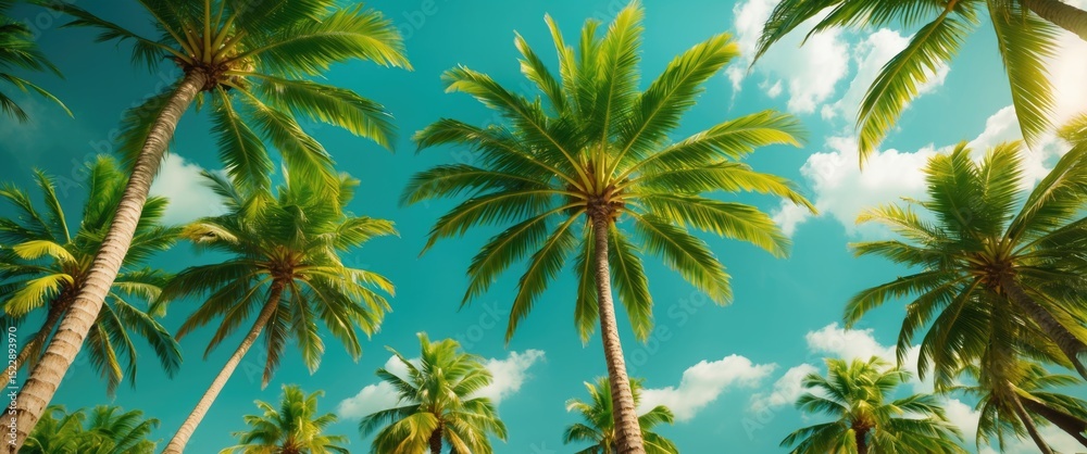 Fototapeta premium The Green Stems Of A Palm Tree with Empty Copy Space For Text