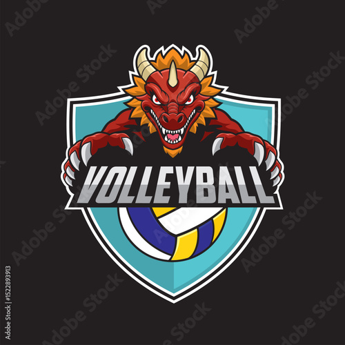 volleyball club logo dragon vector illustration design