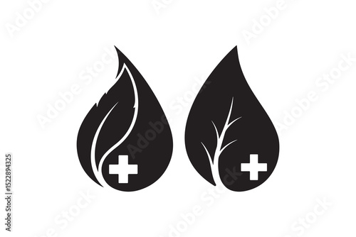 Herbal Medical Leaf Drop Silhouette Illustration - Herbal Medicine Leaves Icon