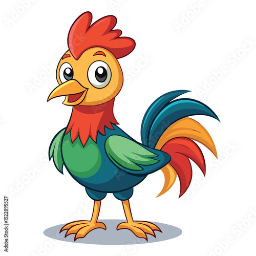 Cheerful Cartoon Rooster Illustration with Bright Colors Poultry Art for Children's Designs