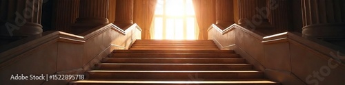 Dramatic Hollywood-style staircase ascending towards bright sunlight, architectural detail, elegant design, grand entrance , residential, elegant, entrance