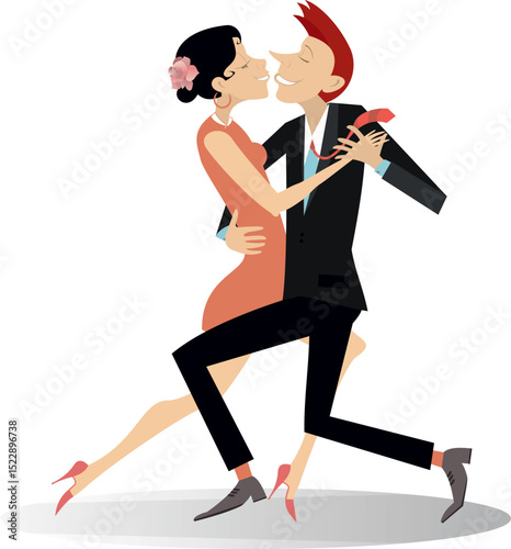 Romantic dancing young couple. 
Dancing young couple. Romantic dancing man and woman. Isolated on white background
