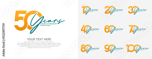 Anniversary logo set vector design, orange and blue color for celebration event
