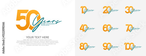 Anniversary logo set vector design, orange and blue color for celebration event