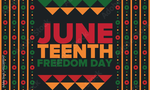 Juneteenth Independence Day. Freedom or Emancipation day. Annual american holiday, celebrated in June 19. African-American history and heritage. Poster, greeting card, banner and background. Vector