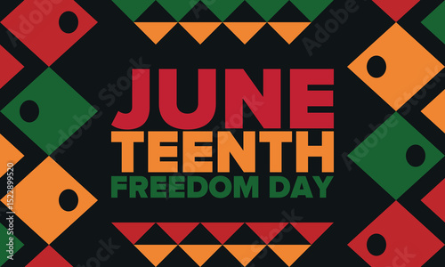 Juneteenth Independence Day. Freedom or Emancipation day. Annual american holiday, celebrated in June 19. African-American history and heritage. Poster, greeting card, banner and background. Vector