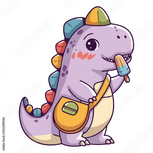 A cute t-rex baby dinosaur eating ice cream vector illustration