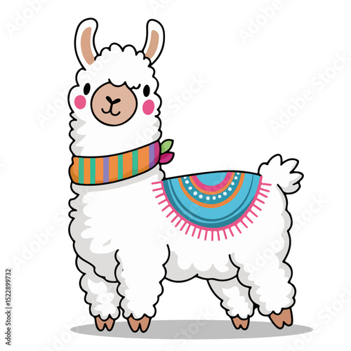 llama cartoon clipart drawing in flat style vector illustrations. Farm cute animal vector concept.