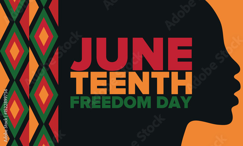 Juneteenth Independence Day. Freedom or Emancipation day. Annual american holiday, celebrated in June 19. African-American history and heritage. Poster, greeting card, banner and background. Vector