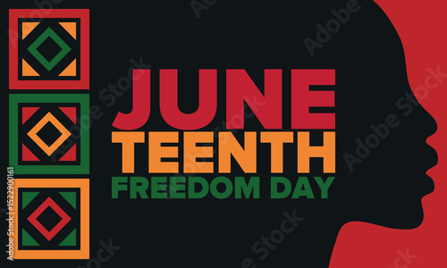 Juneteenth Independence Day. Freedom or Emancipation day. Annual american holiday, celebrated in June 19. African-American history and heritage. Poster, greeting card, banner and background. Vector
