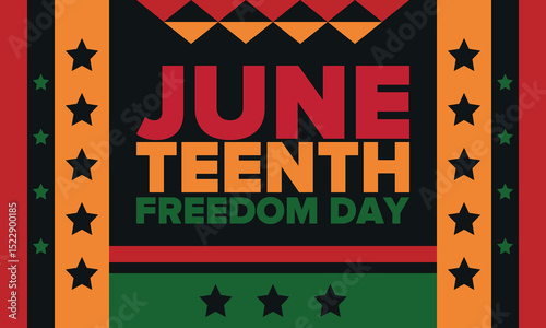Juneteenth Independence Day. Freedom or Emancipation day. Annual american holiday, celebrated in June 19. African-American history and heritage. Poster, greeting card, banner and background. Vector