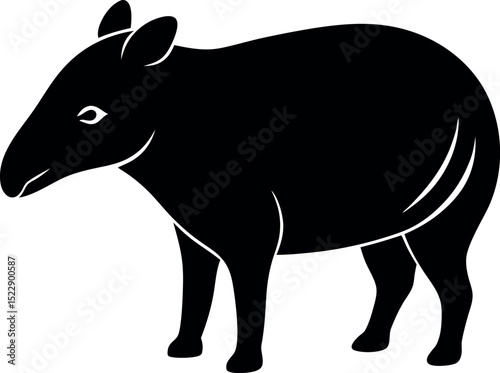Cute Silhouette Tapir Line Art Black Vector Carton Illustration