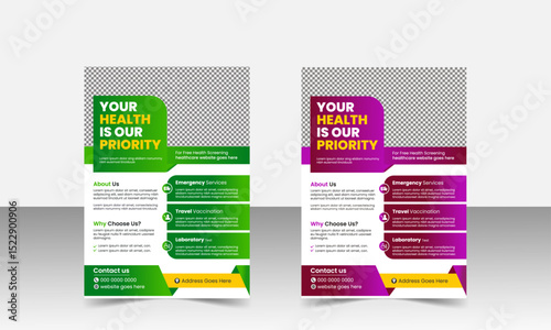 Medical healthcare flyer or poster template design, leaflets decoration for printing and presentation vector stylish editable design