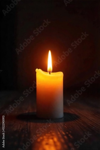 A warm, flickering candle flame illuminates a dark room, casting soft shadows on the surrounding surfaces Perfect for relaxation, ambiance, meditation, or spiritual themes , fire, still life