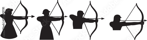 Silhouette Illustration of Archers in Various Poses