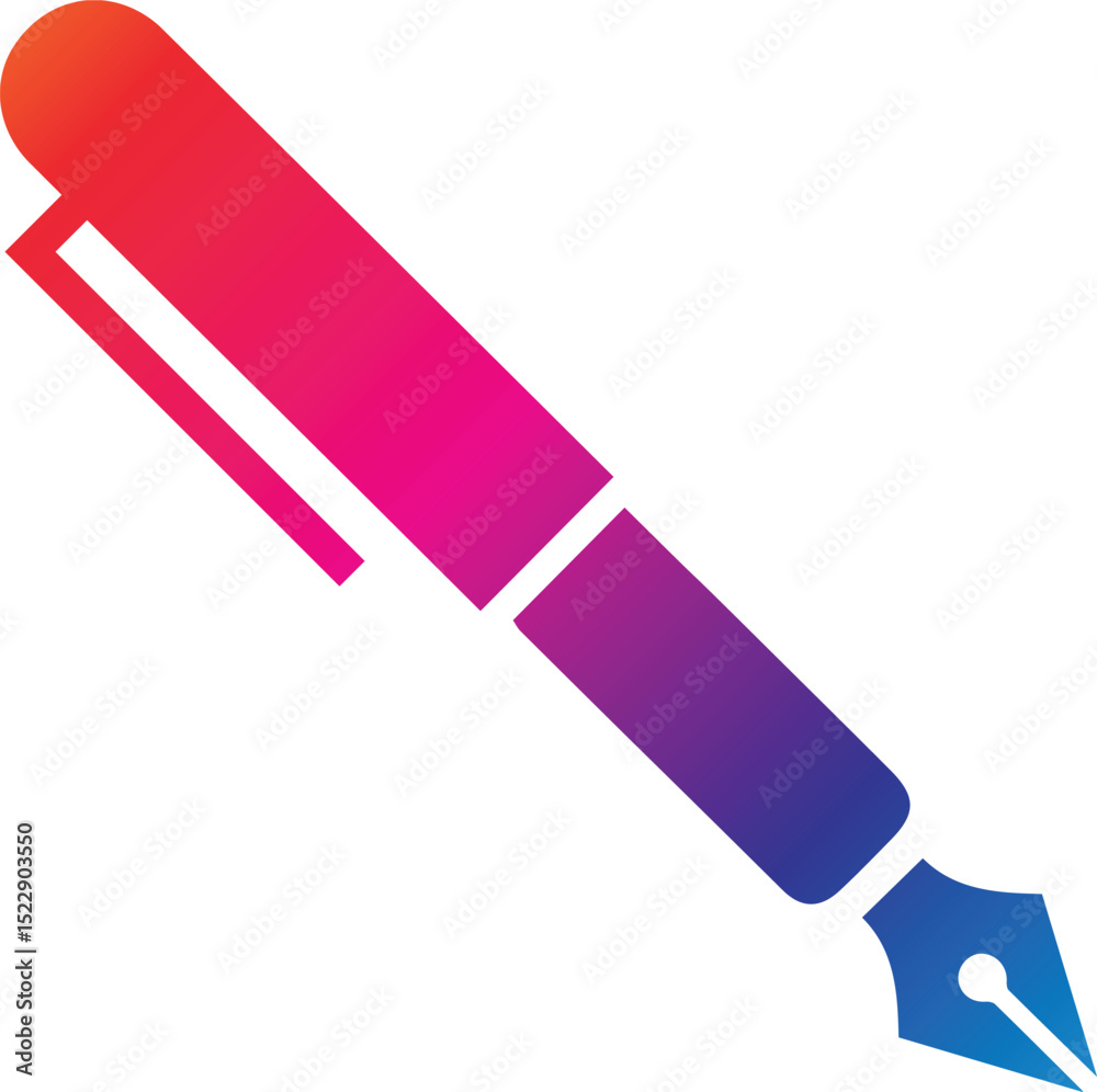 A simple silhouette of a fountain pen nib connected to a cylindrical grip section on a transparent background
