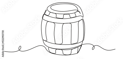 art of a continuous line from a wooden barrel isolated on a white background. vector illustration of pirate properties