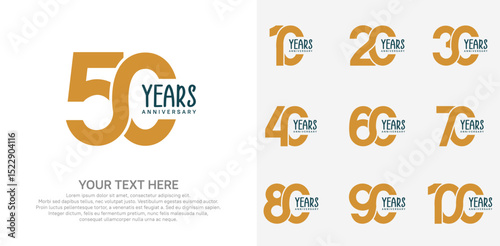 Anniversary logo set vector design, yellow color for celebration event