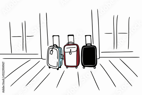Three travel suitcases in a minimalist setting ready for vacation  
