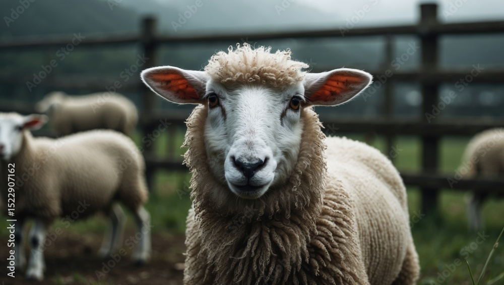 Fototapeta premium A vertical shot of an adorable sheep looking at the camera at the farm.