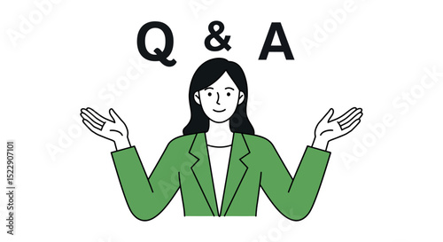 Female asian presenter in green blazer hosting q&a session illustration vector illustration