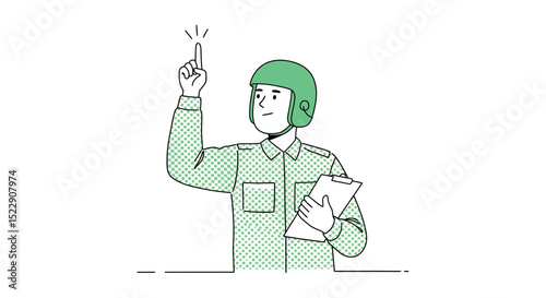 Illustration of a young caucasian male engineer with helmet and clipboard vector illustration